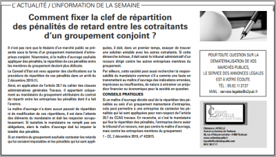 Dernier article publié dans la dépêche sur la répartition des pénalités entre cotraitants